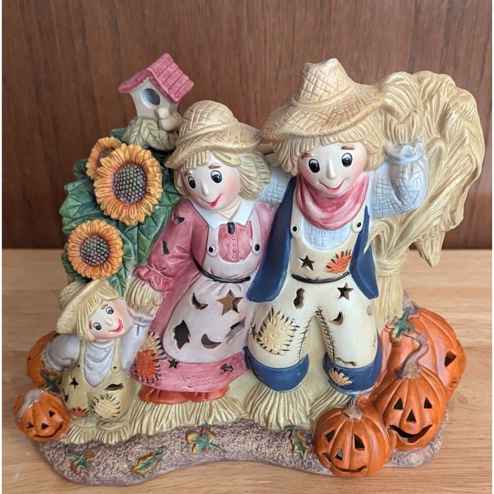 VTG Partylite Autumn Scarecrow Tealight Holder Pumpkins Halloween Fall w/Box